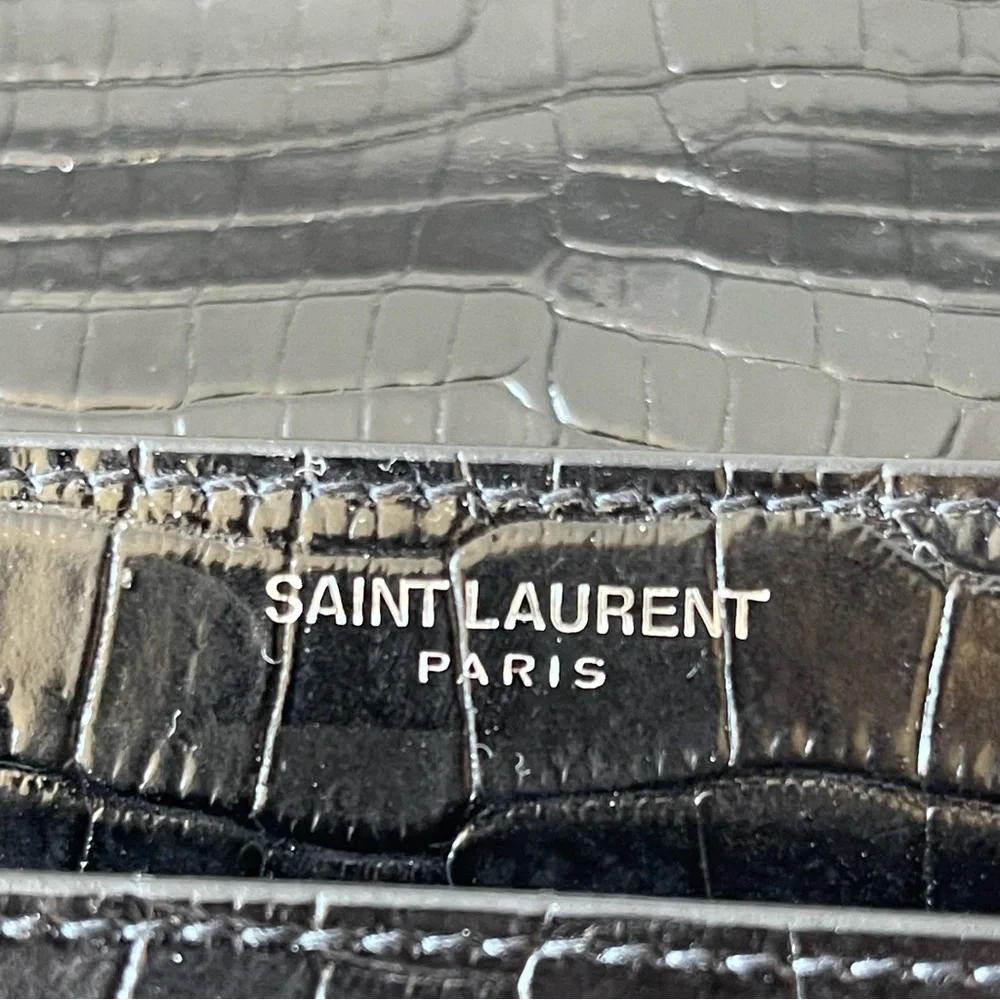 YSL Calfskin Crocodile‎ Embossed Medium Monogram Black Authentic 100%